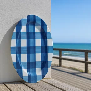 Travessa Oval Melamina Xadrez Azul 50 cm