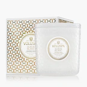 Vela Pote Vidro Luxe Suede Blanc Voluspa 80 Horas