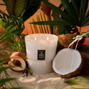 Vela Vaso Pedestal 3 Pavios Tahitian Coconut Vanilla Voluspa 80 Horas