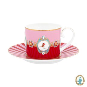 Xícara de Chá Medallion Love Birds Pip Studio Rosa e Vermelho