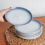 Conjunto 06 Pratos de Porcelana BTC Branco com Detalhe Azul