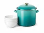Kit Stock Pot 26 cm Bleu Riviera e 4 Bowls para Cereal 16 cm Branco Le Creuset