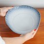 Saladeira Em Porcelana Branco e Azul 30cm