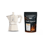 Set Cafeteira Moka Express 3 Xícaras Areia e Café Especial Moído Calda de Pudim 250g Bialetti